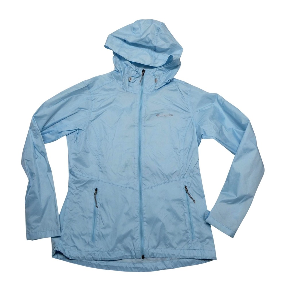 Columbia Jacket Womens Medium Blue Hooded Lightweight Lined Full Zip Windbreaker